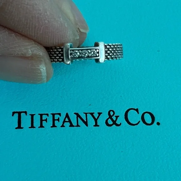 🔴Authentic VINTAGE TIFFANY & CO Diamonds Sterling Silver Somerset Mesh Ring🔴 - Picture 8 of 9
